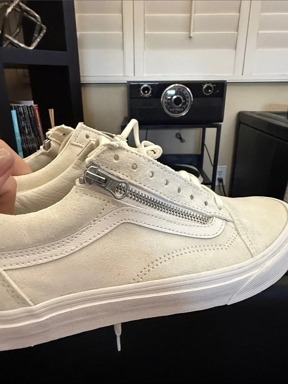 Vans White Suede Low-Top Sneakers with Side Zipper